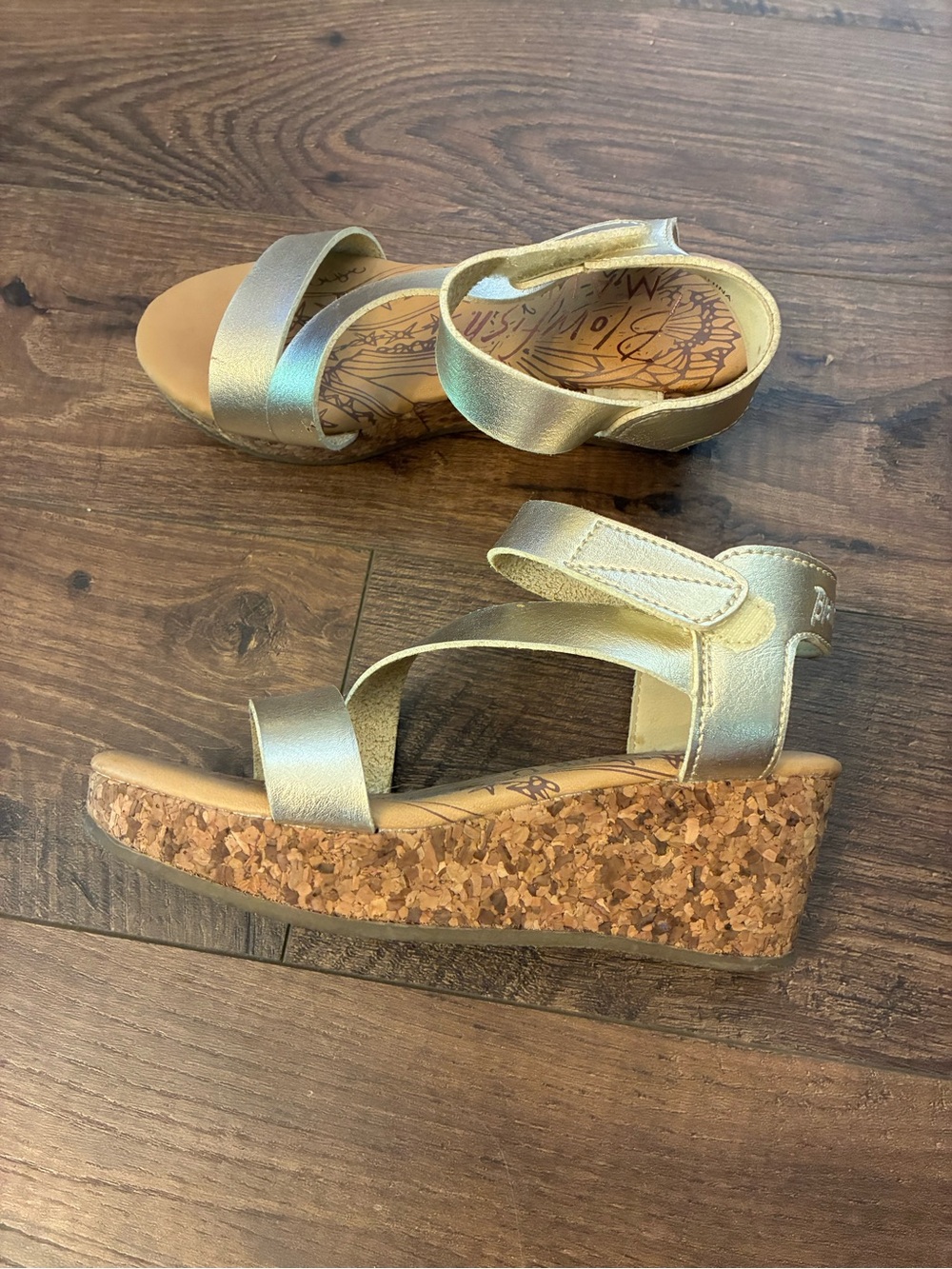 Girls Blowfish Gold Cork Wedge Sandals
